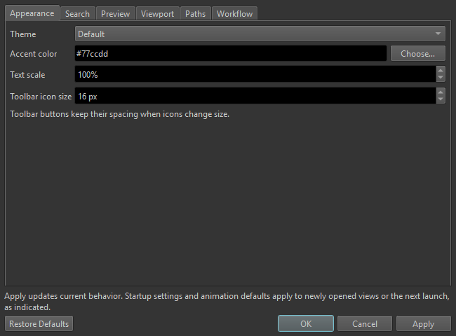 Luna Tools Preferences dialog